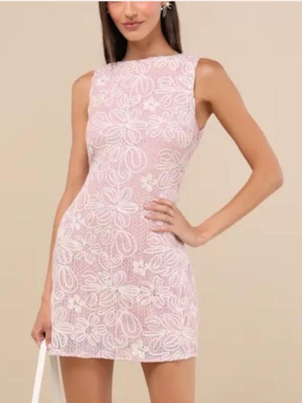 Lulu's Pink Floral Lace Mini Dress
